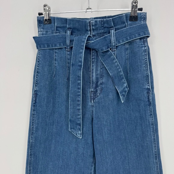 Madewell Wide Leg High Rise Denim Jeans Belted Culottes Medium Wash Size 24 - Picture 3 of 10